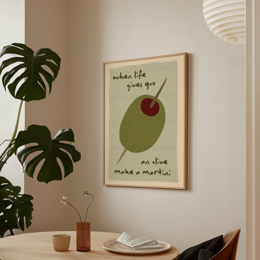 Olive Poster, Kitchen Art, Kitchen Poster, Kitchen Print, Cocktail, Trendy Wall Art, Maximalist Wall Art, Apartment Decor, Retro Wall Art