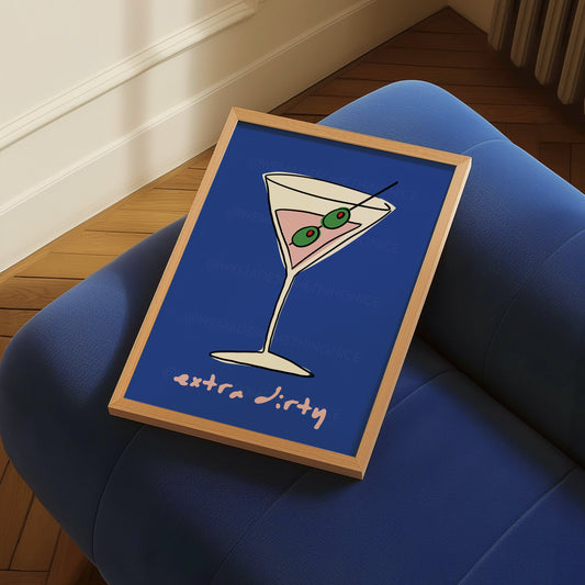 Extra Dirty Print, Martini Poster, Trendy Wall Art, Maximalist Wall Art, Apartment Decor, Retro Wall Art, Kitchen Print, Colourful Wall Art