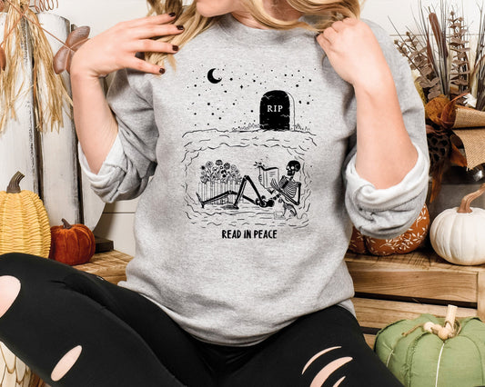 Read In Peace Skeleton Shirt, RIP Funny Skeleton Reading Sweatshirt, Librarian Love Shirt, Skeleton Reading Lover Tee, Funny Book Lover Tee