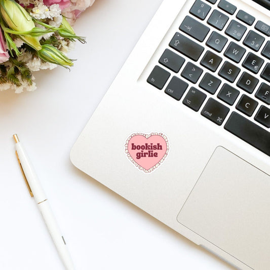 Bookish Girlie Coquette Heart Sticker | Kindle Sticker | Book Club | Bookish Sticker | Funny | Die Cut | Decal | Pink Stickers | Bow
