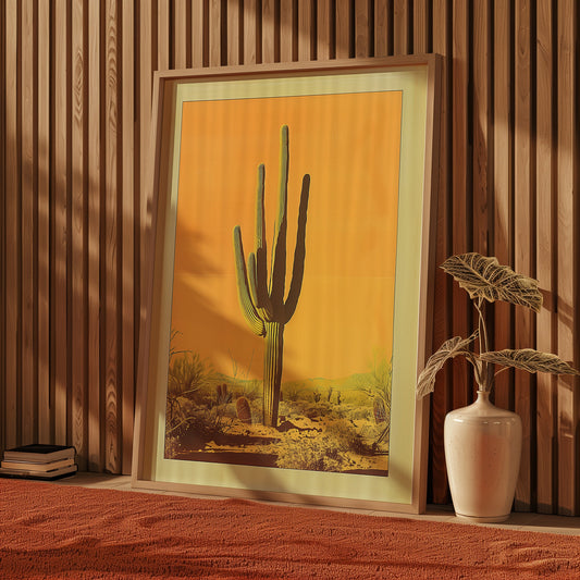 Vintage Saguaro Cactus Print, The Sonoran Desert Print Retro Outdoors Poster, Arizona Cabin Cottage Wall Art, Botanical Cacti Desert Art