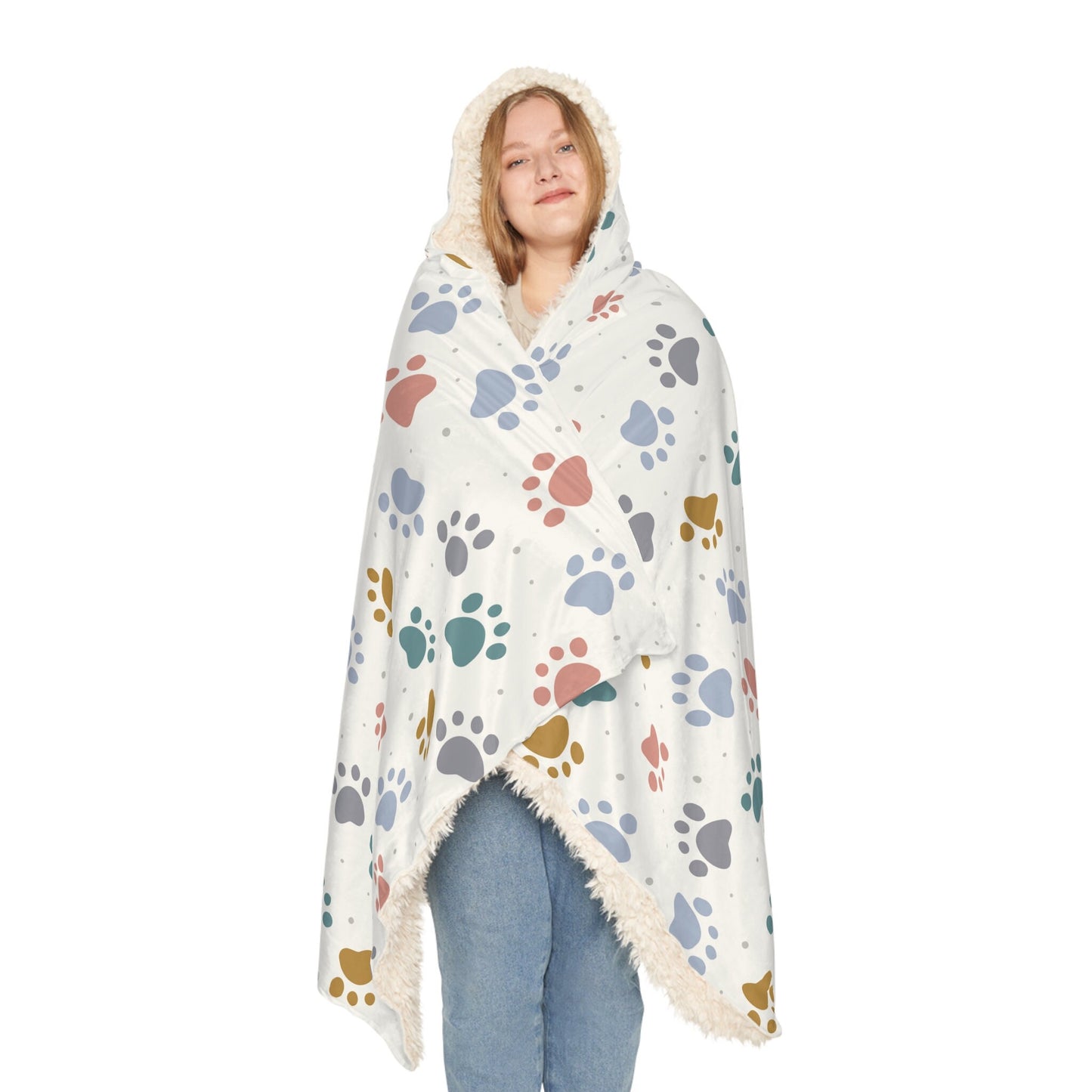 Paw Print Hooded Blanket | Dog Blanket | Wearable Blanket | Hoodie Blanket | Snuggle Blanket | Sherpa Blanket | Fleece Blanket