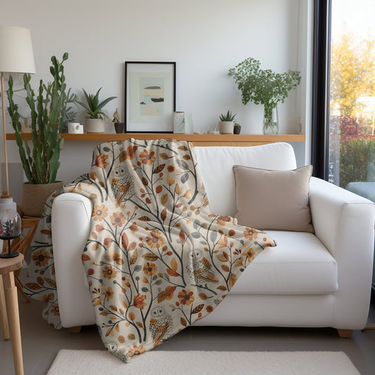 Fall Throw Blanket Fall Home Decor Barn Owl Fleece Blanket Floral Autumn Lovers Gift Cottagecore Fall Decor Leaves Flower Lovers Christmas