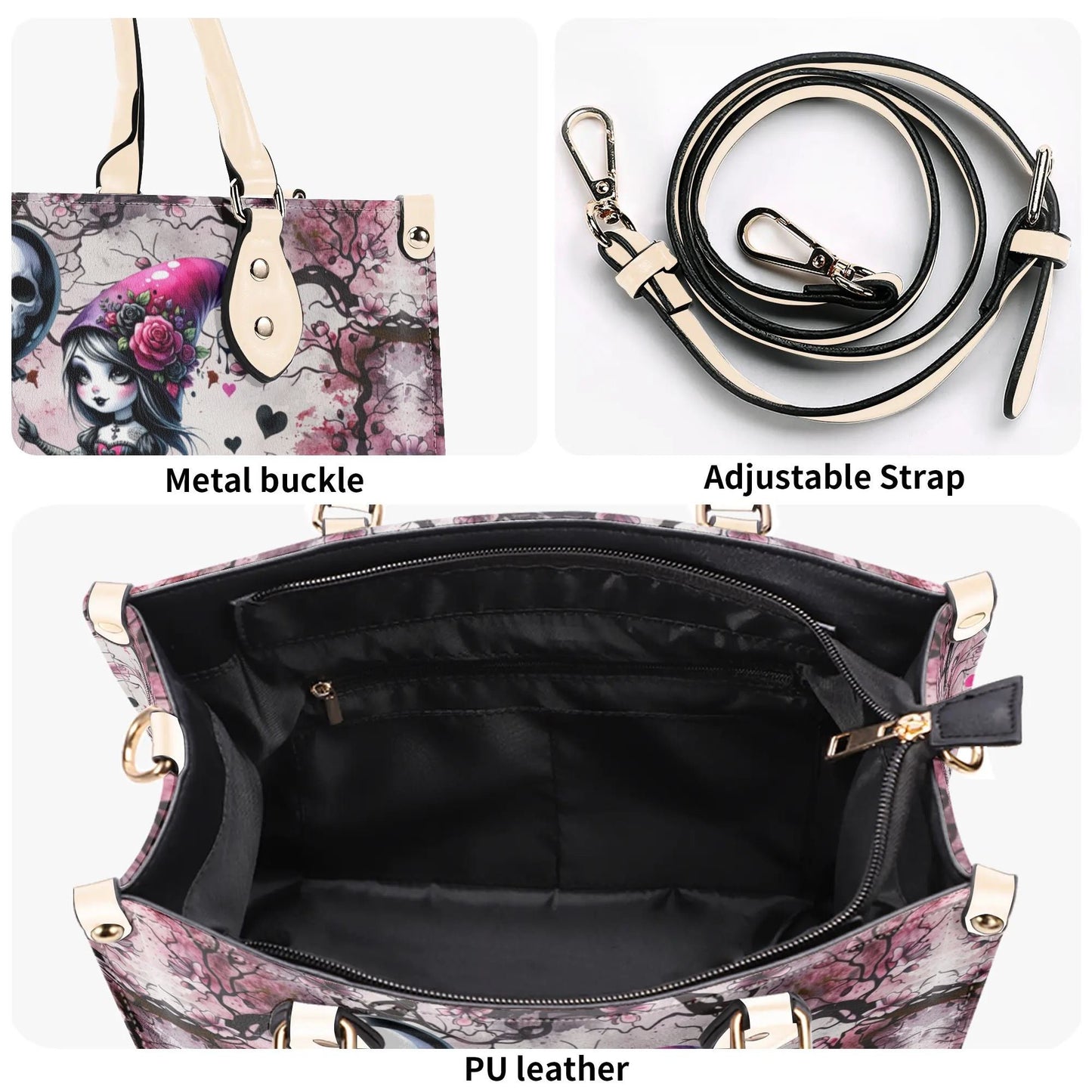 Gothic Fantasy Tote Handbag. Witchy Handbag, Waterproof PU Leather Tote, Top Handle Vegan Leather, Crossbody, Shoulder bag.