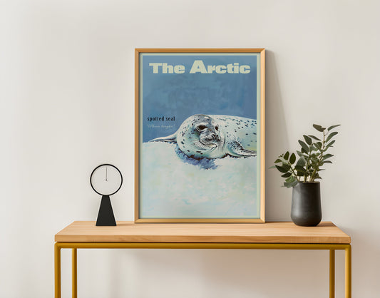 Vintage Spotted Seal Print Retro Alaskan Poster Outdoors Poster Travel Poster Cabin Cottage Wall Art The Artic Sports Dad For him Gift