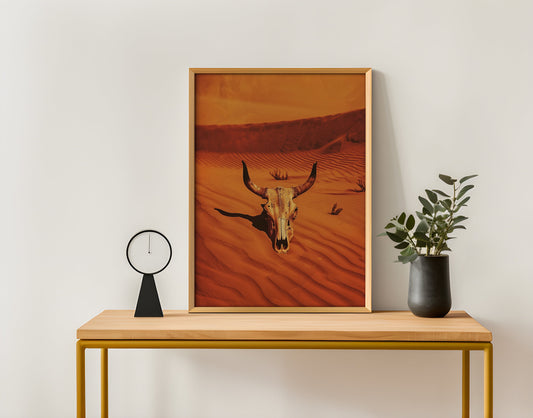 Vintage Cow Skull Western Art Print Retro Cowboy Cowgirl Art Southwestern Boho Art Sonoran Desert Arizona Print Terracotta Orange Sunset