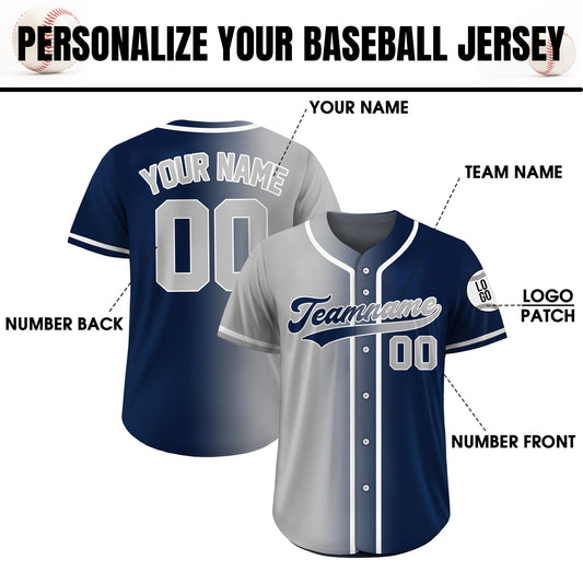 Custom Baseball Jersey Gradient with Teamname Name Number, Custom Jersey Shirt for Men Women Youth Kid, Gift for Baseball Fans Navy Gray