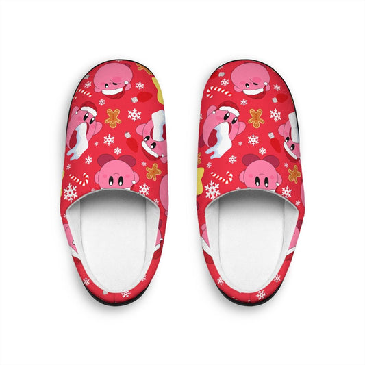 Kirby Christmas Slippers | Kirby Merry Christmas Indoor Slippers Gift For Him For Her Cartoon Comfy Soft Shoes Xmas Holiday Video Game