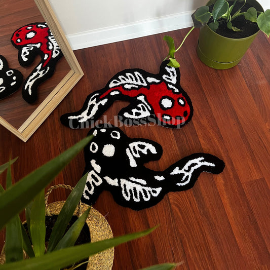 Koi Fish Yin Yang Rug: Asian Tufted Accent Rug, Red & Black
