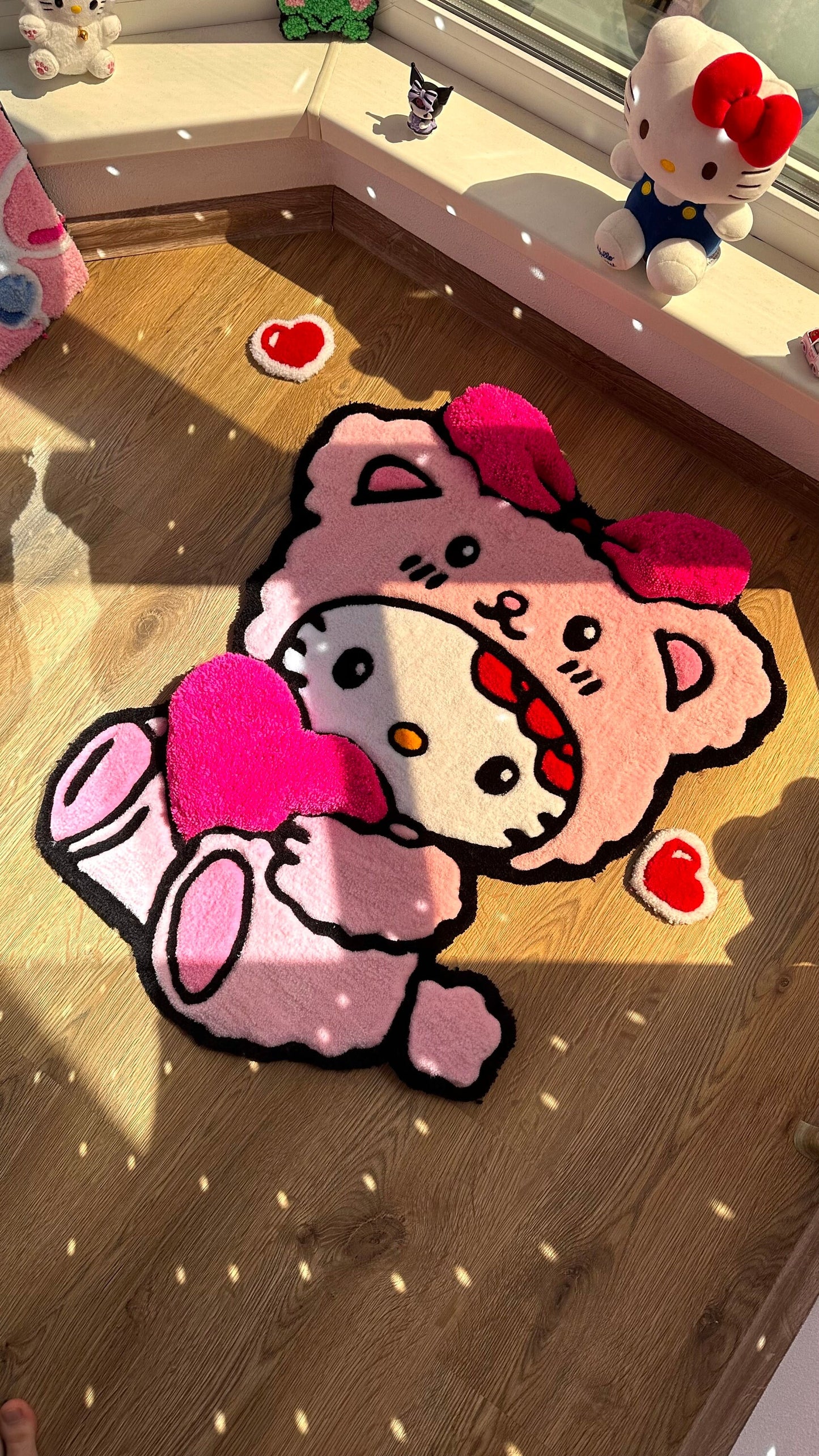 Pink Bear Custom Rug – Cute Puffy 3D Tufted Carpet, Kawaii Handmade Decor, Fluffy Anime Rug for Kids Bedroom or Gift for Her