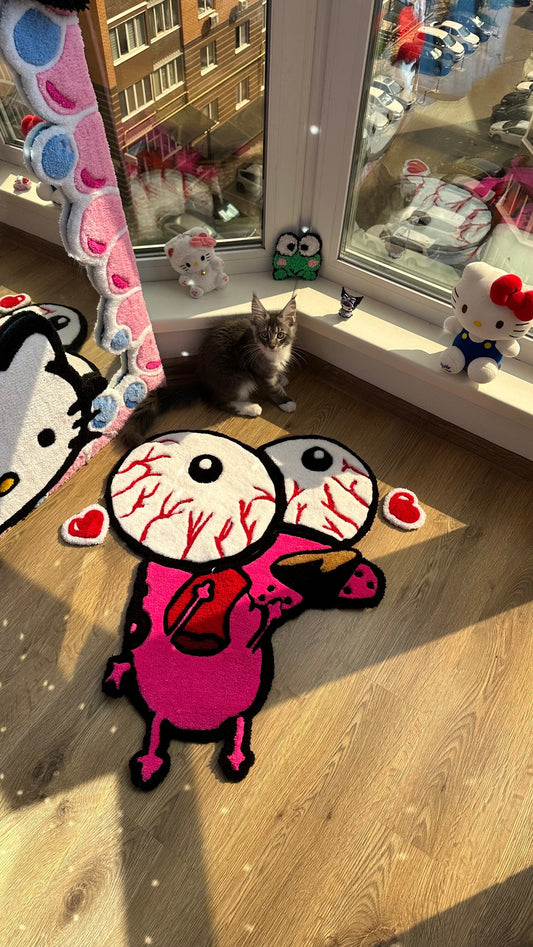 Courage the Cowardly Dog Rug – Handmade Tufted Cartoon Carpet, Spooky Creepy Cute Decor, 3D Puffy Courage Rug, Halloween Room Aesthetic