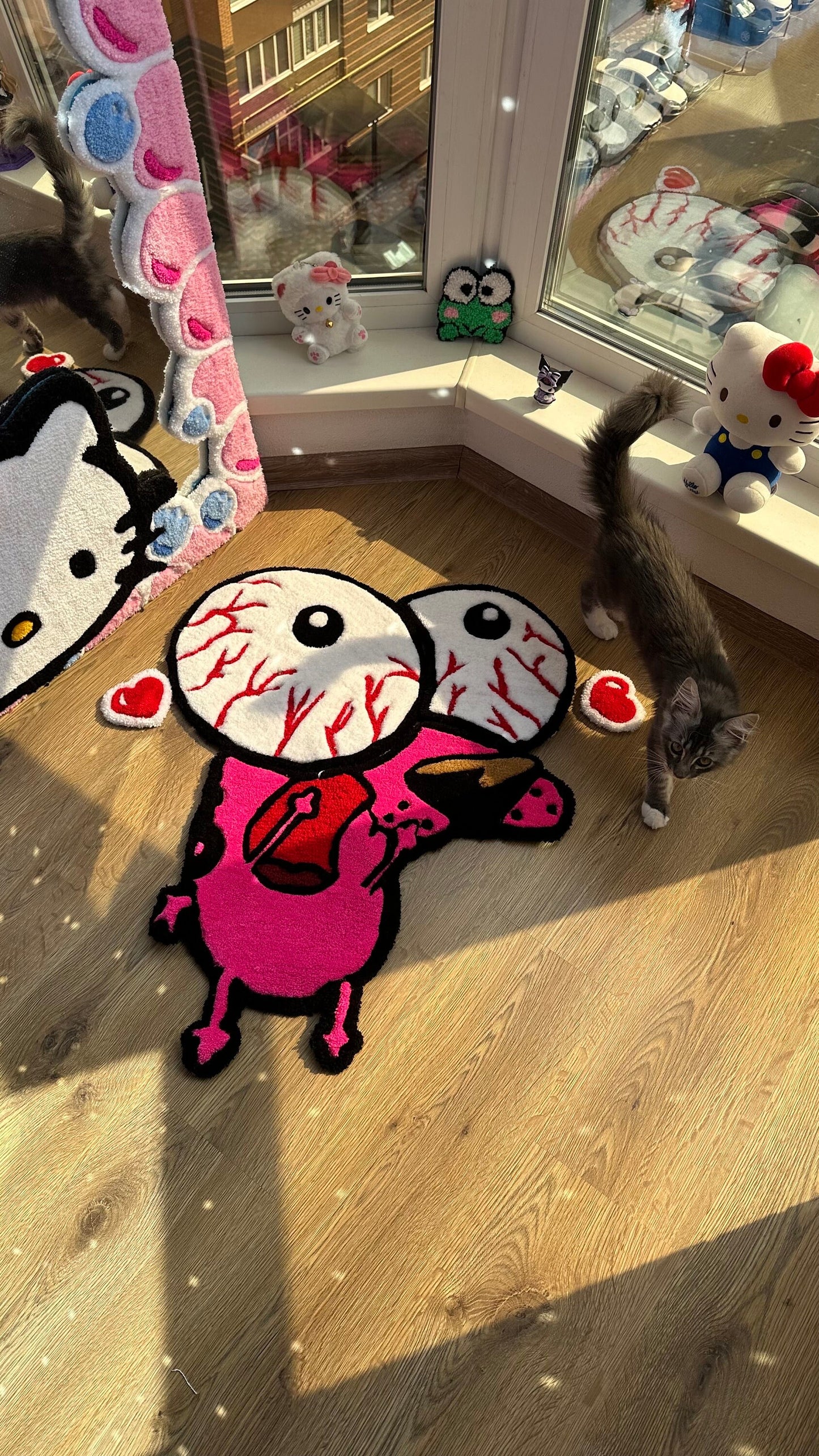 Courage the Cowardly Dog Rug – Handmade Tufted Cartoon Carpet, Spooky Creepy Cute Decor, 3D Puffy Courage Rug, Halloween Room Aesthetic