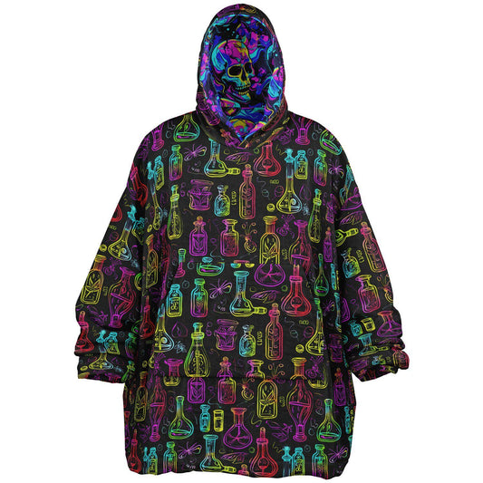 Unisex Neon Skulls Halloween Print Reversible Snug Hoodie,Festival Rave Party Wear,Oversized Double Sided Hoodie Blanket,Unique Gifts