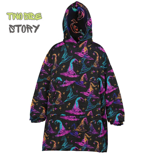 Glowing Pumpkins Halloween Reversible Kids Snug Hoodie,Oversized Double Sided Youth Hoodie Blanket,Warm Blanket with Sleeves,Unique Gifts