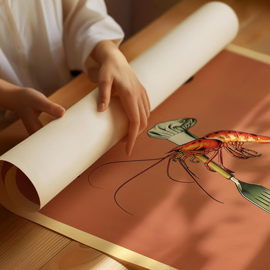 Shrimp Fried Rice Funny Retro Print for Kitchen Vintage Bar Wall Decor Andy Warhol Pop Art Style Whimsical Seafood Poster for Man Cave Decor