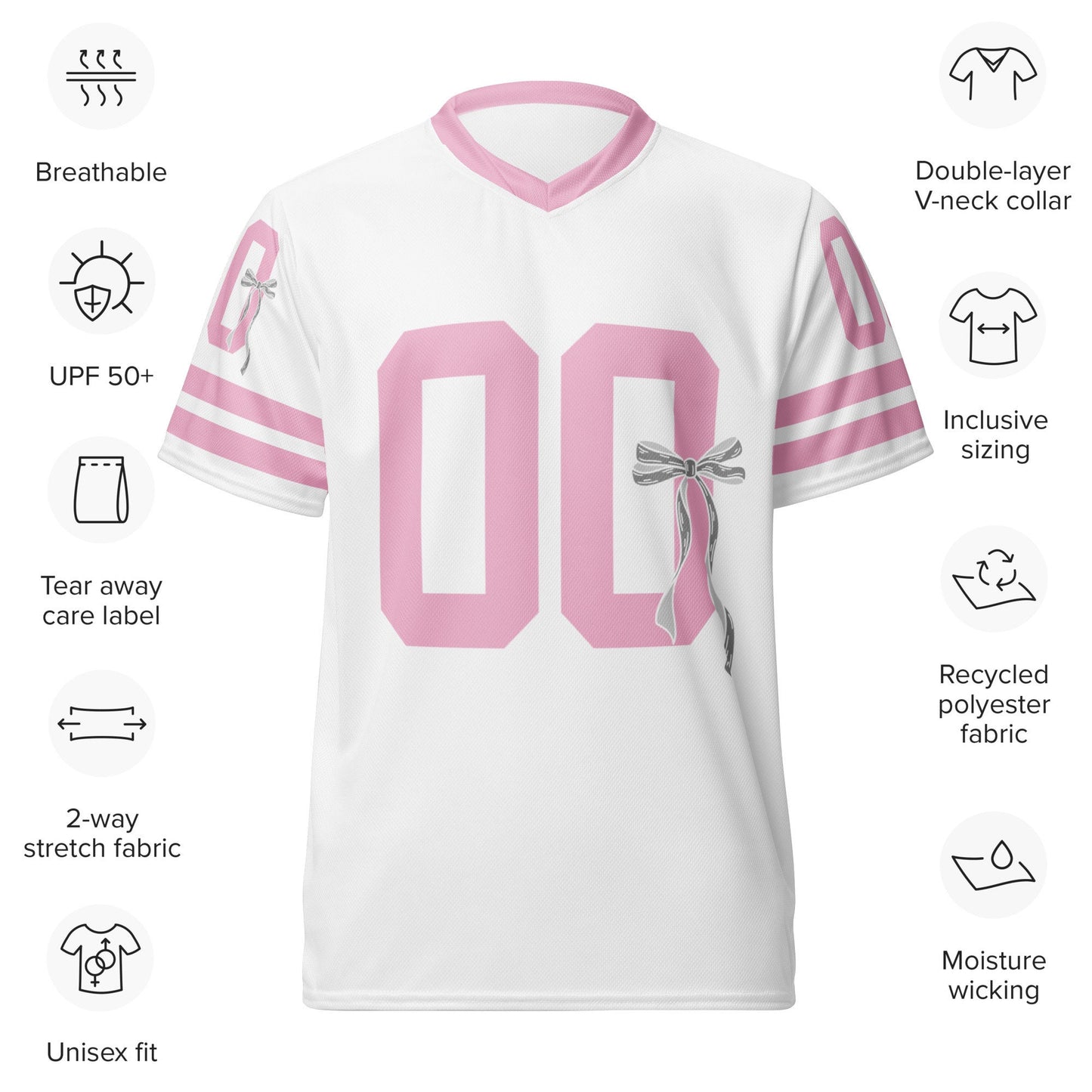 Custom Coquette Pink or White Jersey with Ribbon - Personalized Name and Number -Customizable Sportswear - Cute and Stylish Athletic Wear