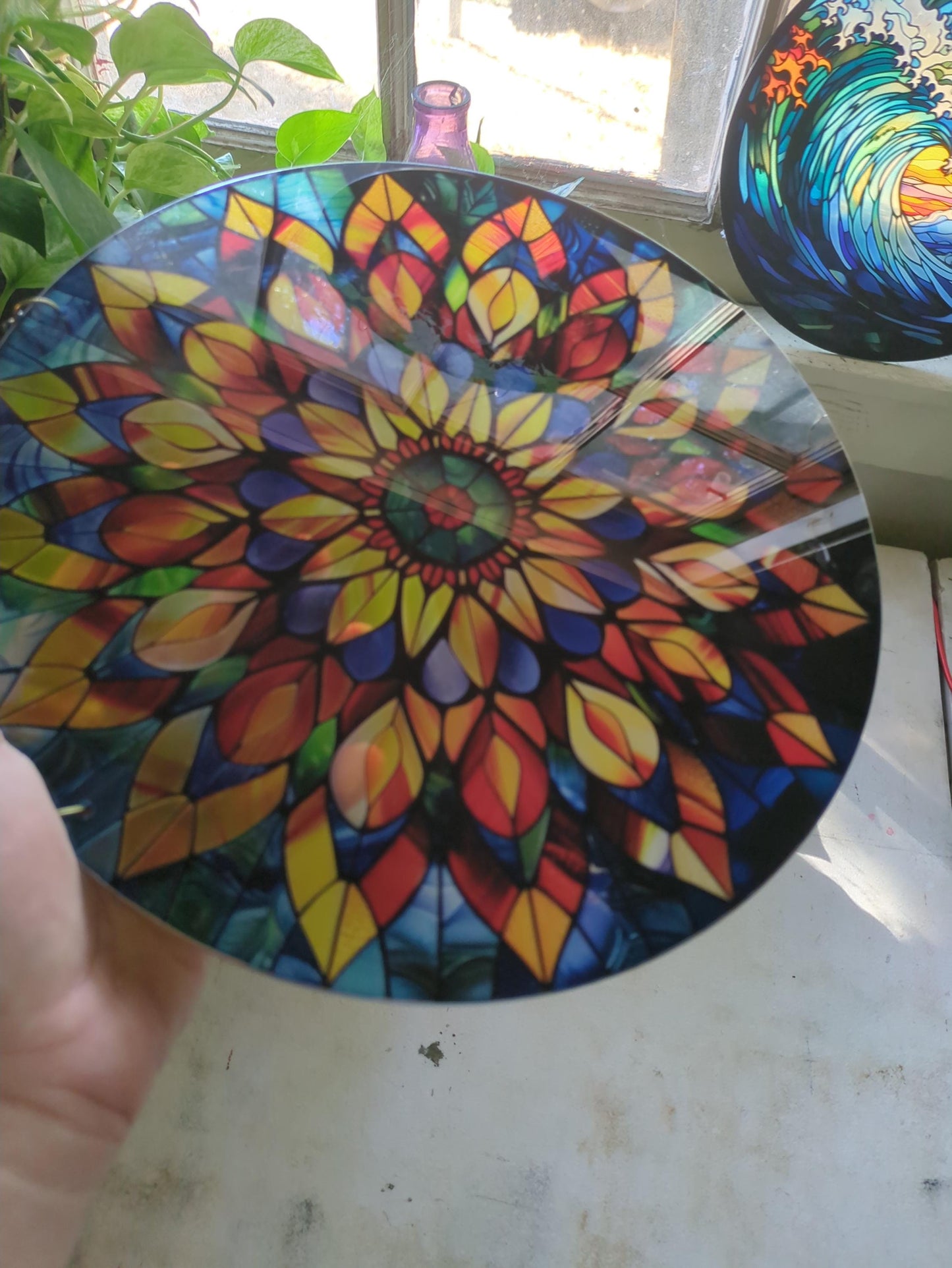 Jeweled Mandala: Stained Glass Style Window Hanging Made With Real Glass