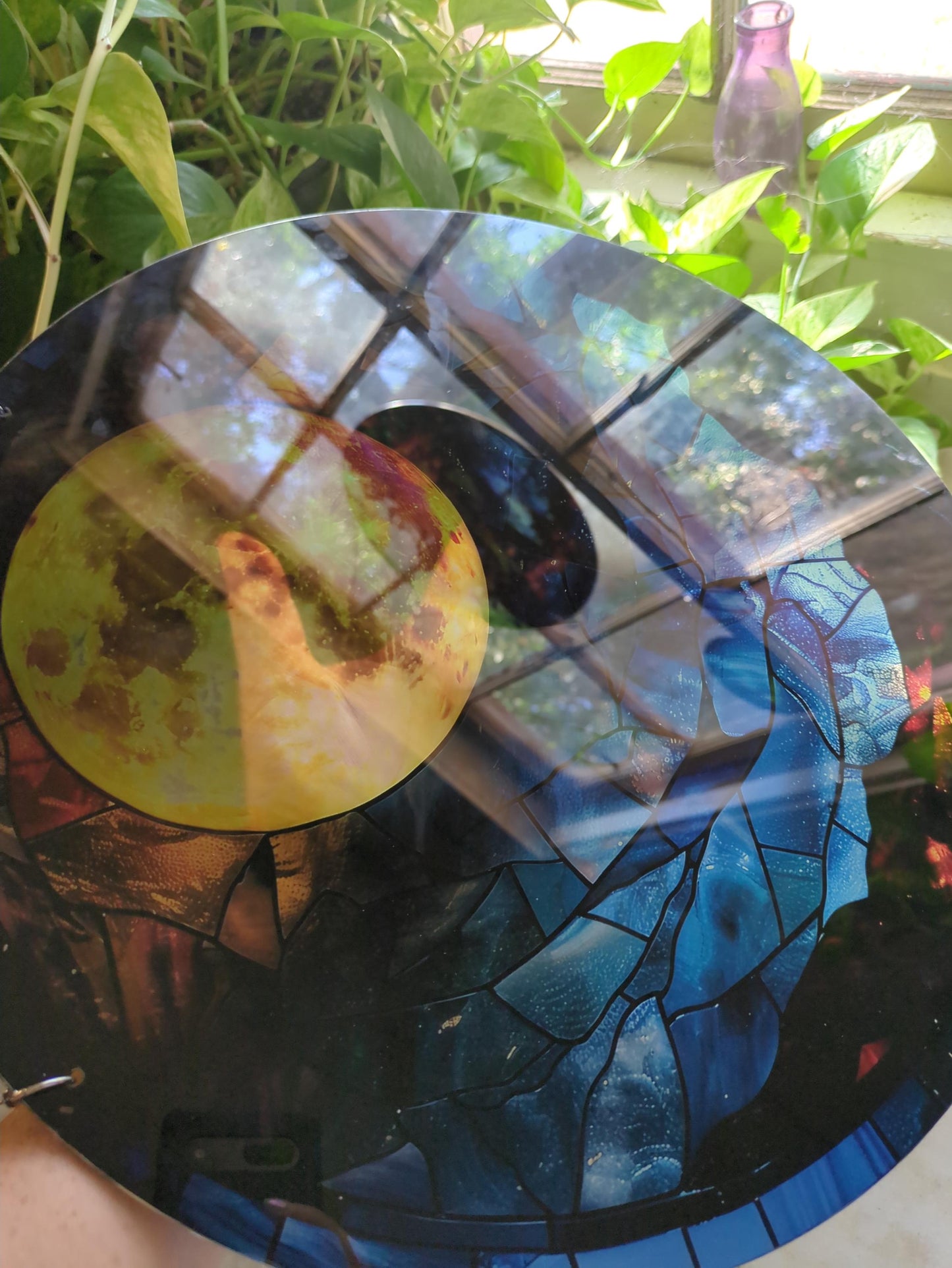 Full Moon: Stained Glass Style Window Hanging