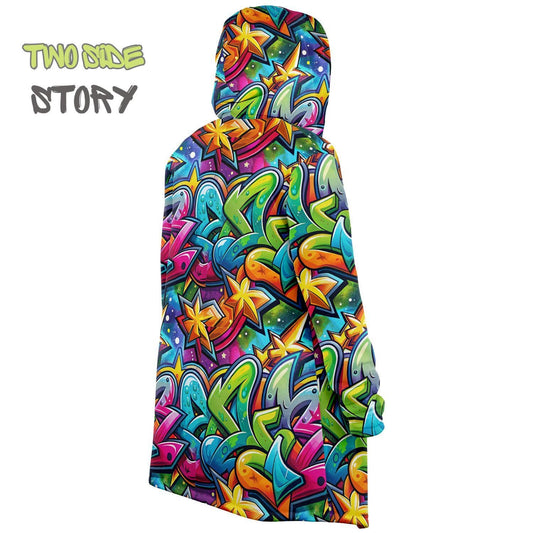 Unique Micro-fleece Graffiti Print Hooded Cloak,Festival Rave Party Wear,Soft Halloween Cape,Vivid Colors EDM Festival Cape,Unique Gifts