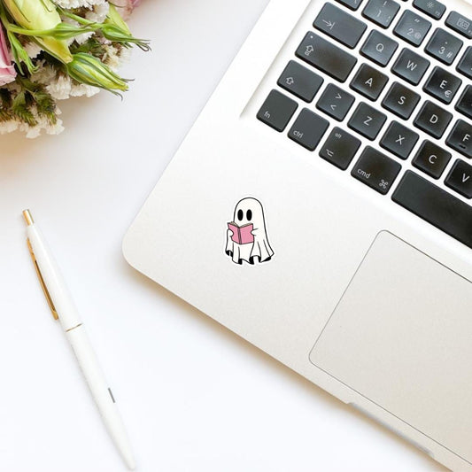 Ghost Reading Pink Book Sticker | Water Bottle Sticker | Bookish Stickers | Kindle Stickers