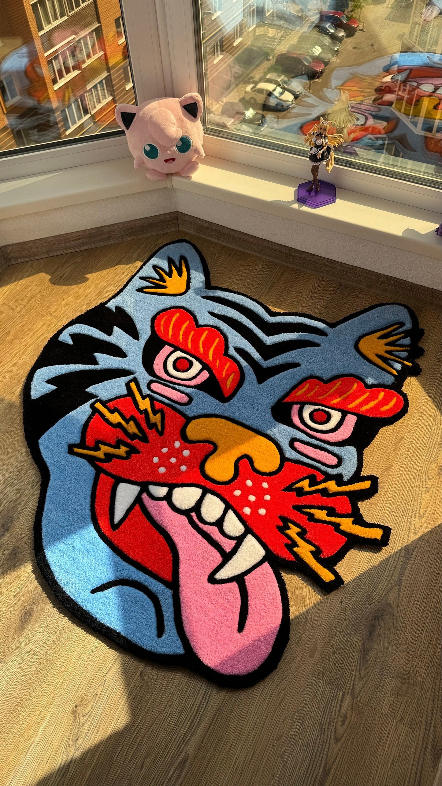 Tiger Head Rug – Custom Handmade Tufted Rug, Bold Traditional Asian Tiger Face Carpet, Cool Animal Decor for Art Room or Studio