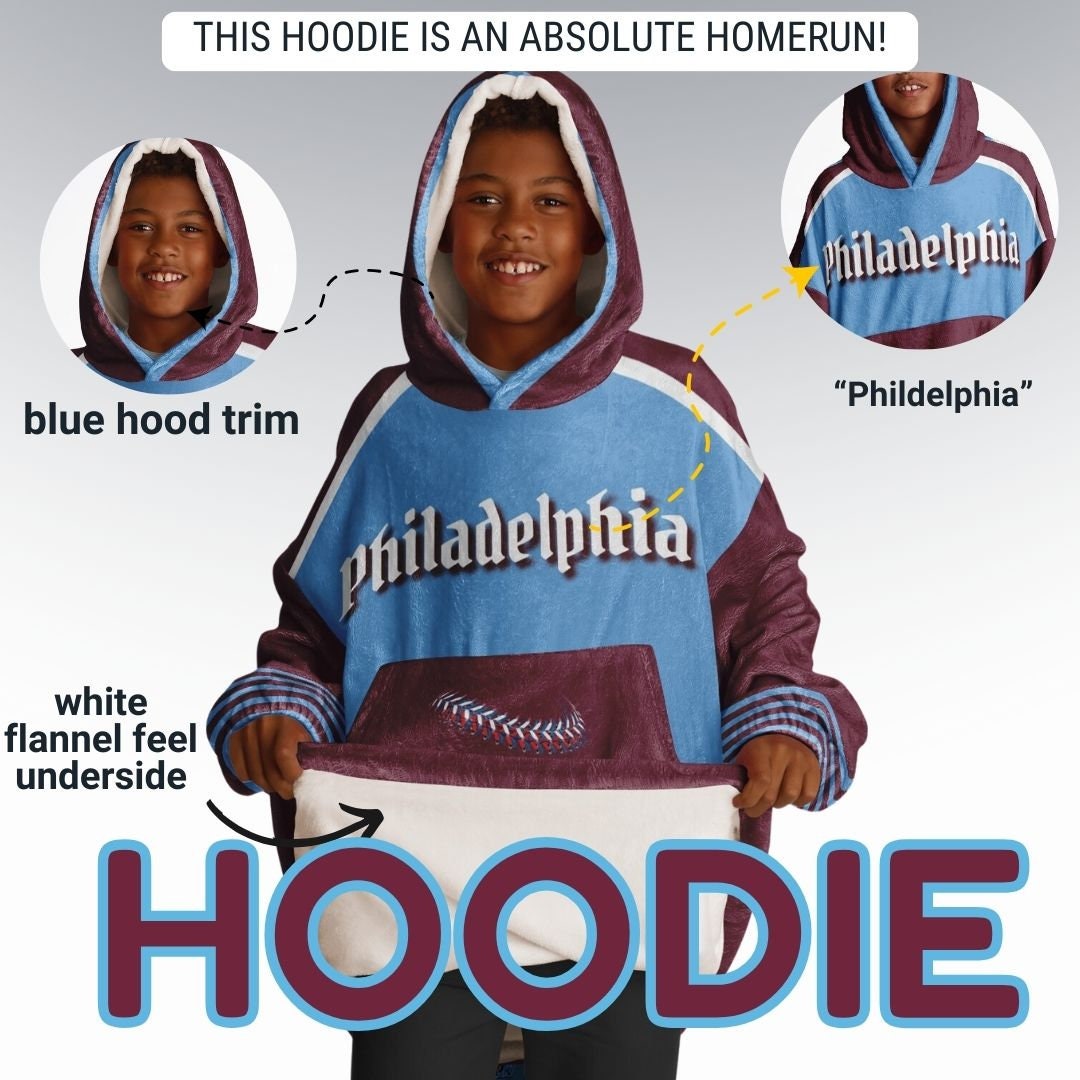 Philly Baseball Youth Cuddle Hoodie: Retro Philadelphia Blanket Gift