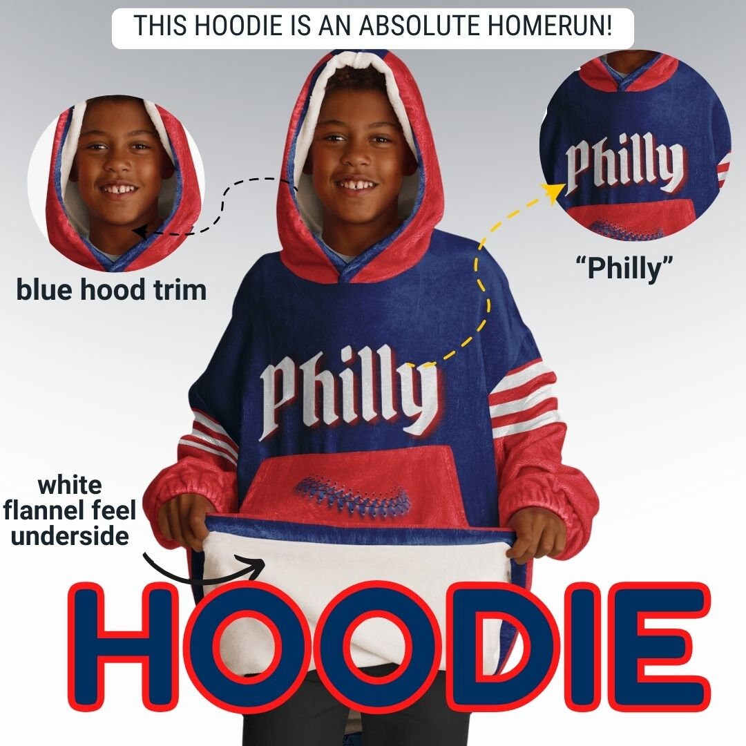 Philly Baseball Youth Cuddle Hoodie: Red & Blue Sports Blanket Gift