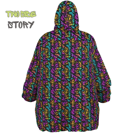 Unisex Neon Psychedelic Waves Print Print Reversible Snug Hoodie,Festival Rave Party Wear,Oversized Double Sided Hoodie Blanket,Unique Gifts