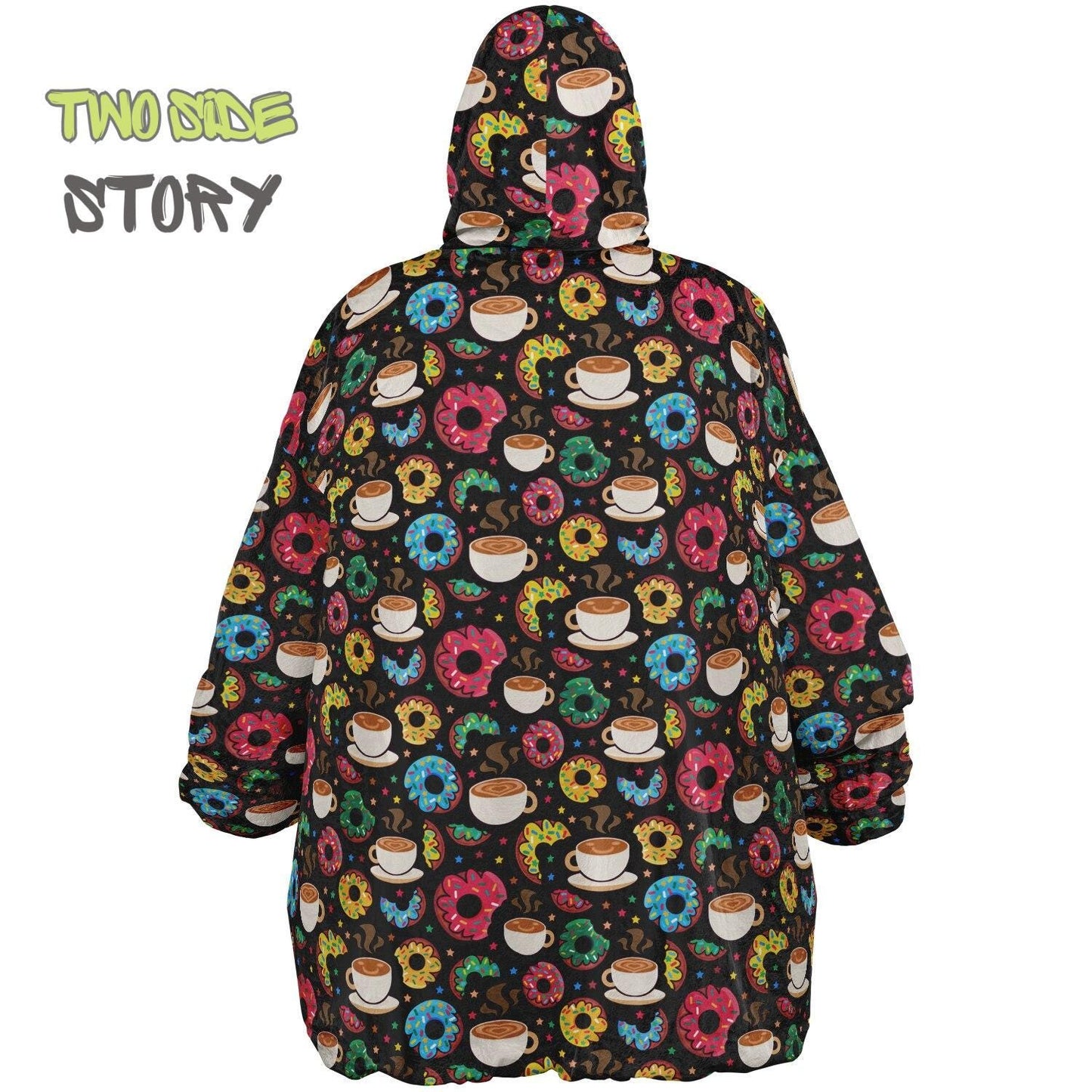 Unisex Sweets Donuts Print Reversible Snug Hoodie,Festival Rave Party Wear,Oversized Double Sided Hoodie Blanket,Unique Gift for Foodie