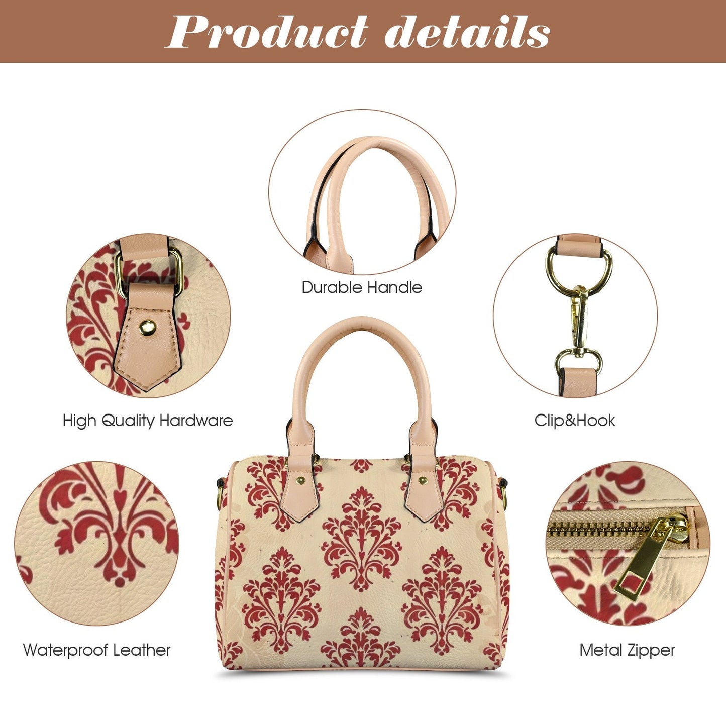 Scarlet Grace Leather Boston Handbag. Waterproof PU Leather Handbag, Top Handle Vegan Leather, Crossbody, Shoulder bag.