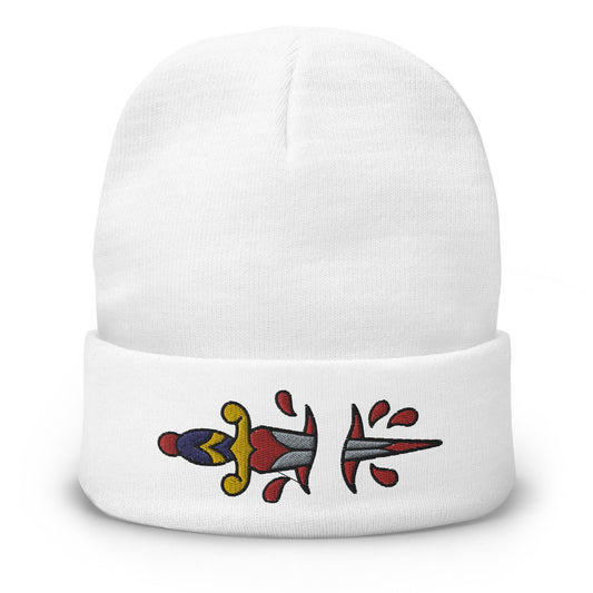 Dagger Traditional Tattoo Beanie, Tattoo Inspired Clothing, Embroidered Beanie, Knife Beanie, Old School Tattoo Hat, Tattoo Art Hats