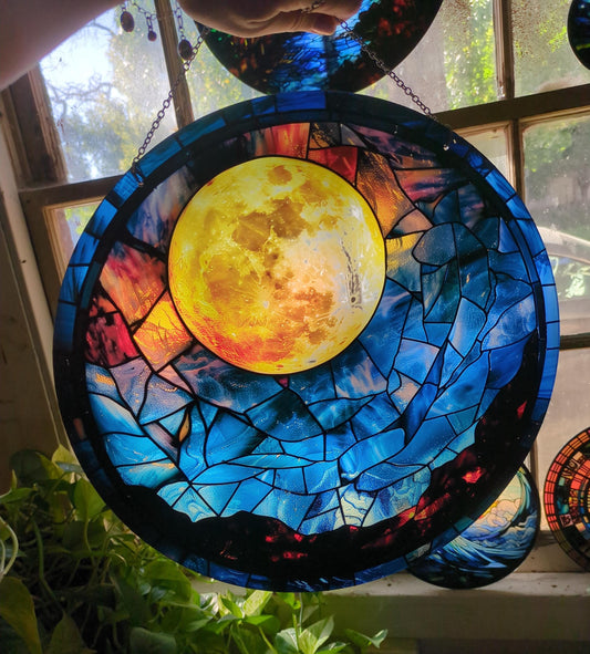 Full Moon: Stained Glass Style Window Hanging