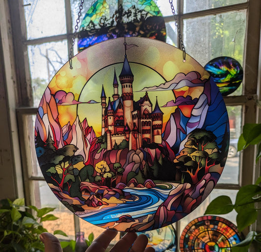 Magical Castle: Stained Glass Style Window Hanging