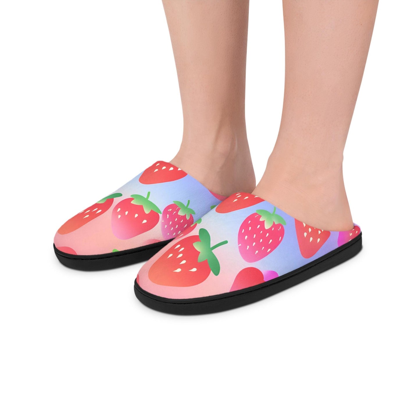 Slippers, Pink Blue Gradient, Strawberries, Women's Shoes, House Shoes, Indoor Footwear, Gift for Her