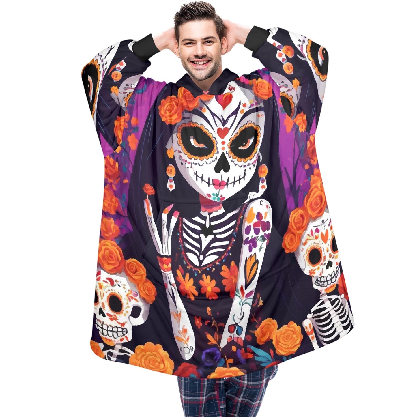 Día De Los Muertos Blanket Hoodie Personalized Fleece Loungewear