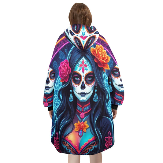 Day of the Dead Blanket Hoodie Día De Los Muertos Chicano Blanket