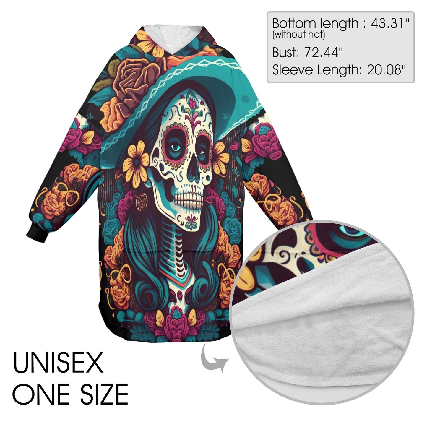 Día De Los Muertos Blanket Hoodie Personalized Cartoon Fleece