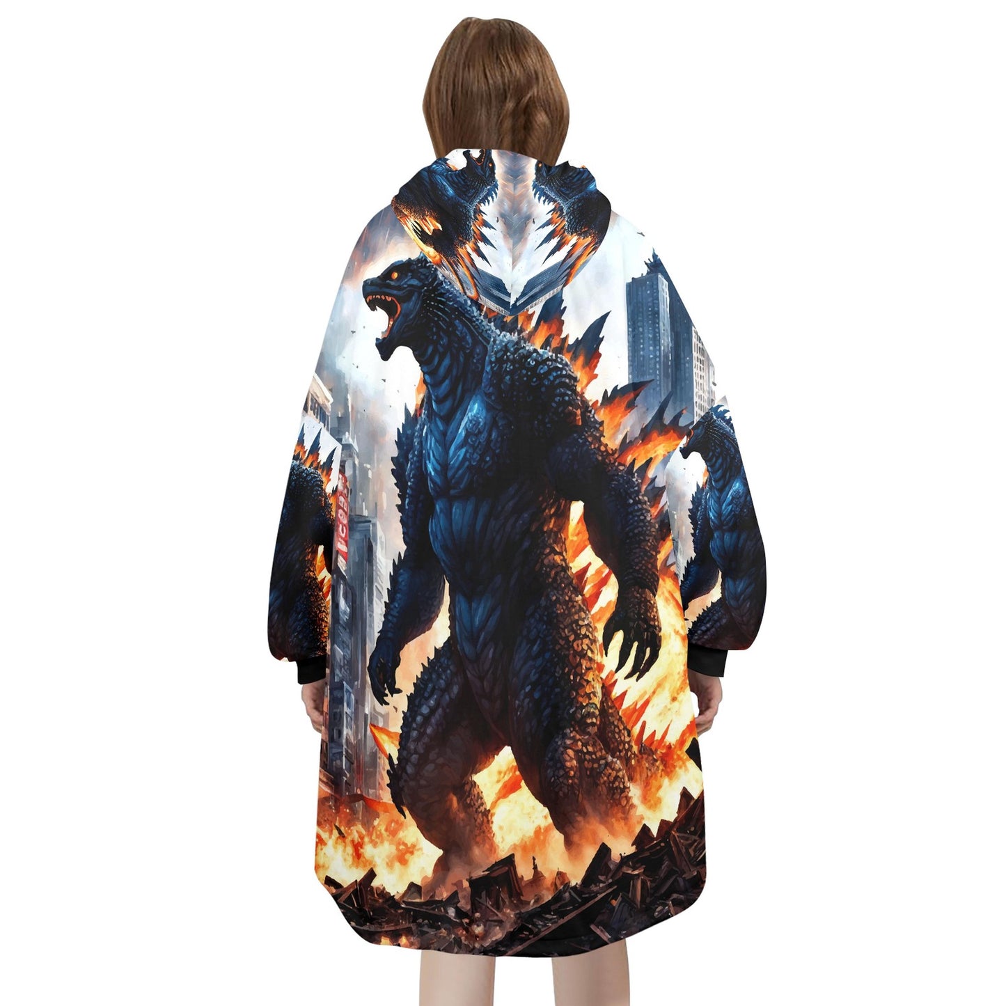Godzilla Blanket Hoodie Retro Kaiju Monster Fleece Blanket