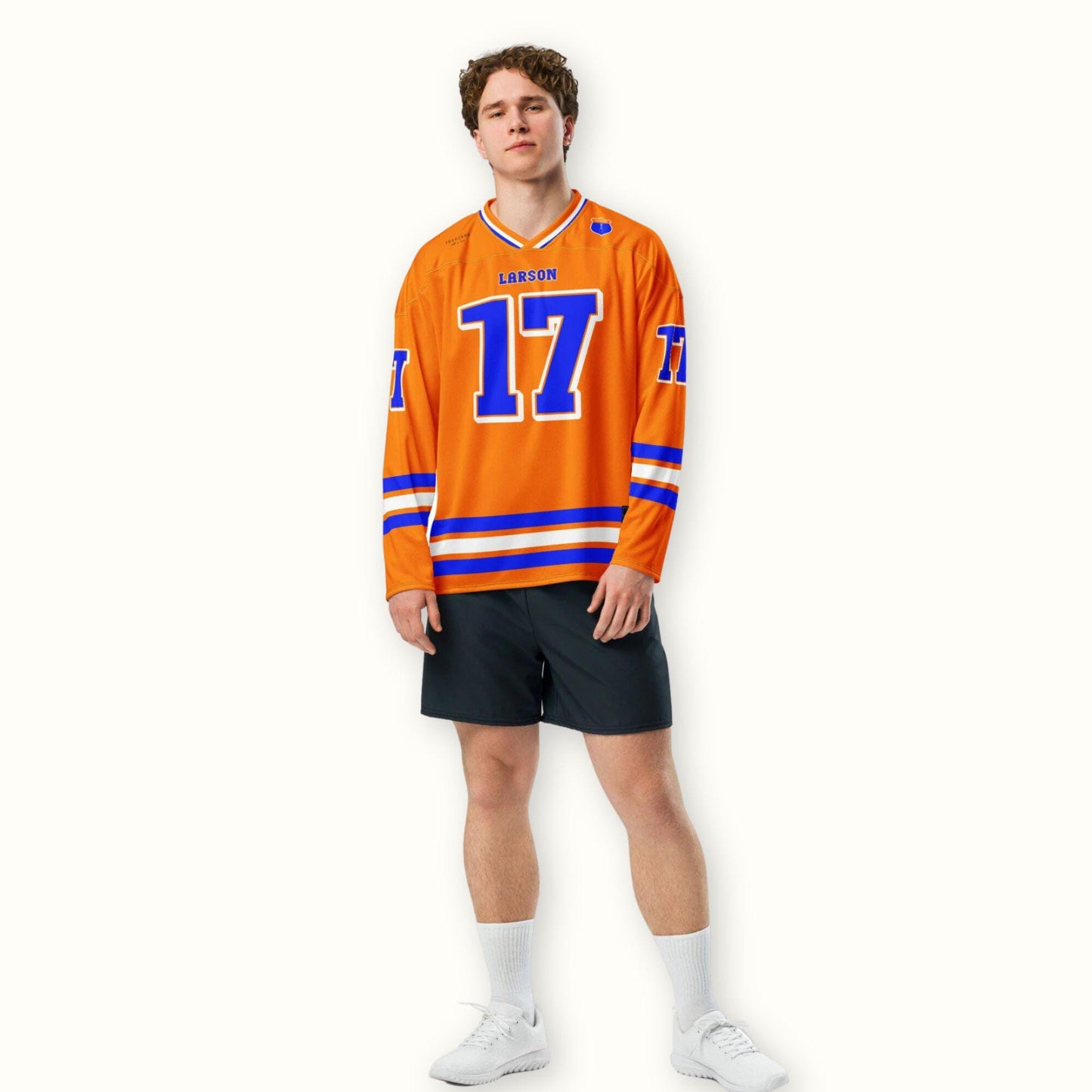 Unisex Oversized Racing Hockey Jersey– Orange & Blue IndyCar-Inspired Jersey with Racing Number 17