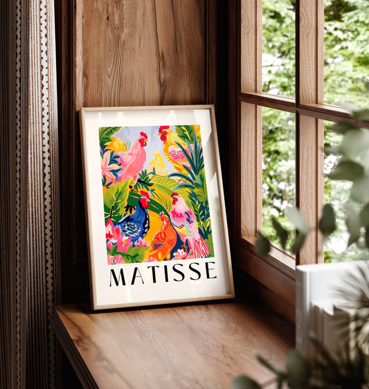 Chicken art print in Henri Matisse style, Cowgirl art, Dopamine decor, Bird lover gift