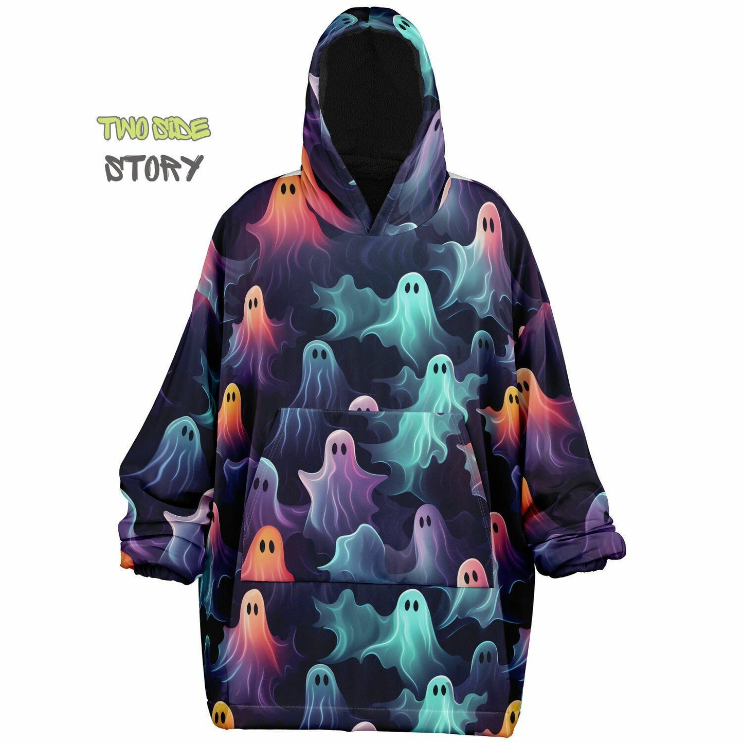 Fun Halloween Neon Ghosts Snug Hoodie,Printed Hooded Blanket,Blanket Sleeves,Lounge Wear,Novelty Birthday Christmas Gifts for Him or Her