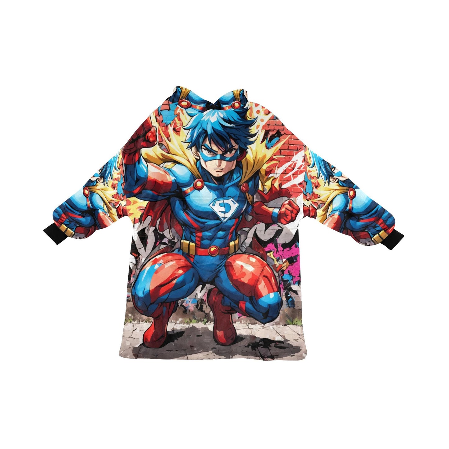 Kids Blanket Hoodie Superhero Hero Comics Cartoon Art Retro