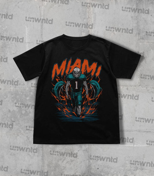 Miami Football Shirt - Graphic Tees - Skeleton Shirt - Merch Tee - Gift Shirt - Bootleg Shirt - Vintage - Skeleton Football Shirt