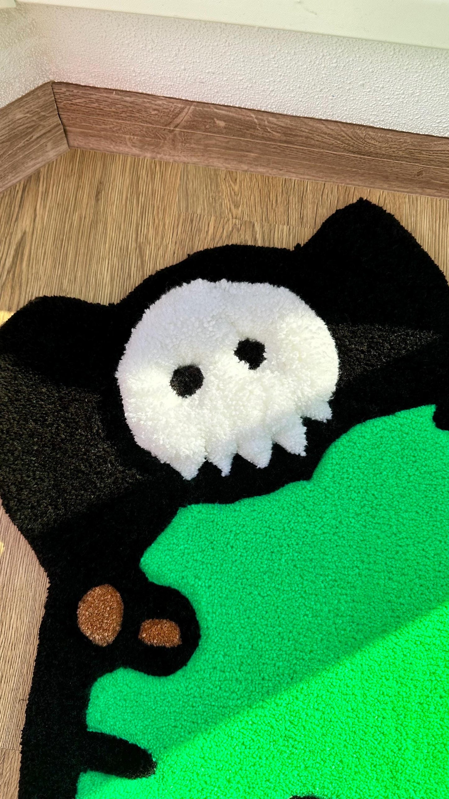 Green Halloween Dino Tufted Rug – Spooky Cute Carpet, Handmade Puffy Floor Mat, Kawaii Decor for Kids Room, 3D Custom Rug Gift