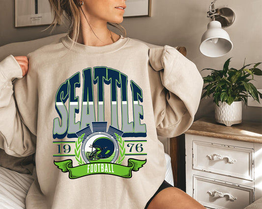 Seattle Football Sweatshirt, Vintage Seattle Crewneck, Retro Seattle Sweatshirt, Seattle Varsity Sweatshirt, Seattle Long Sleeve