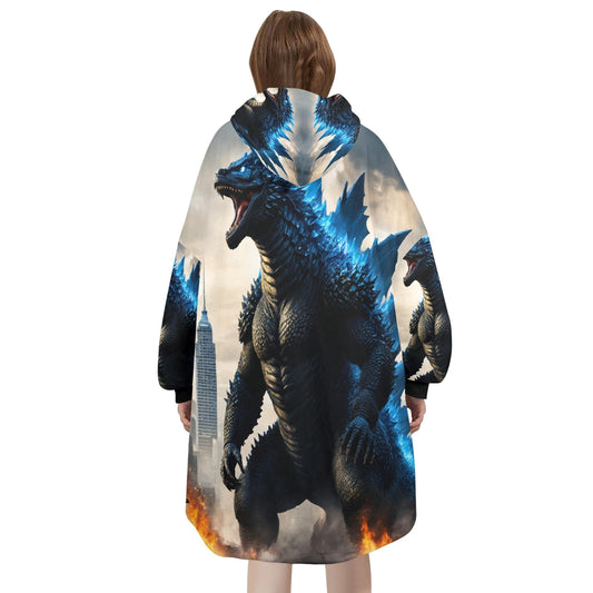 Godzilla Blanket Hoodie Retro Kaiju Comics, Personalized Fleece