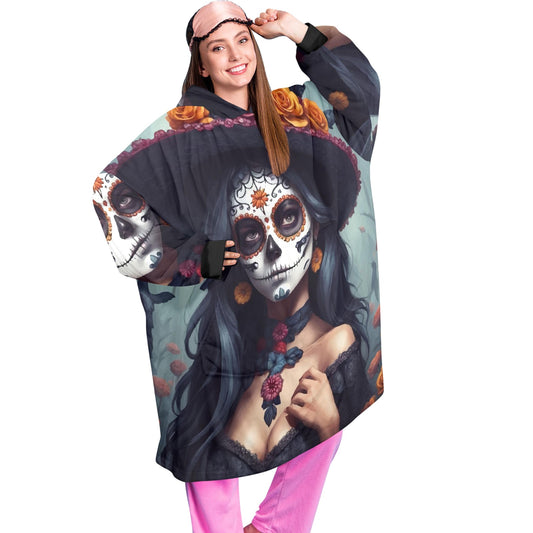 Día De Los Muertos Blanket Hoodie Chicano Art Personalized Blanket