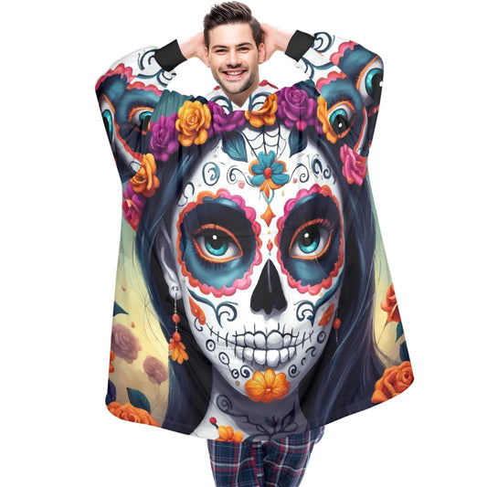 Día De Los Muertos Blanket Hoodie Chicano Art Halloween Horror