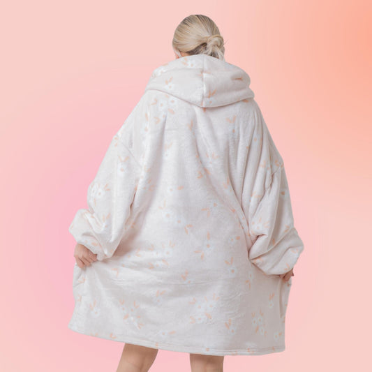 Flowers Hoodie Blanket Oversized Thick Sherpa Hoodie Snugclub One Size