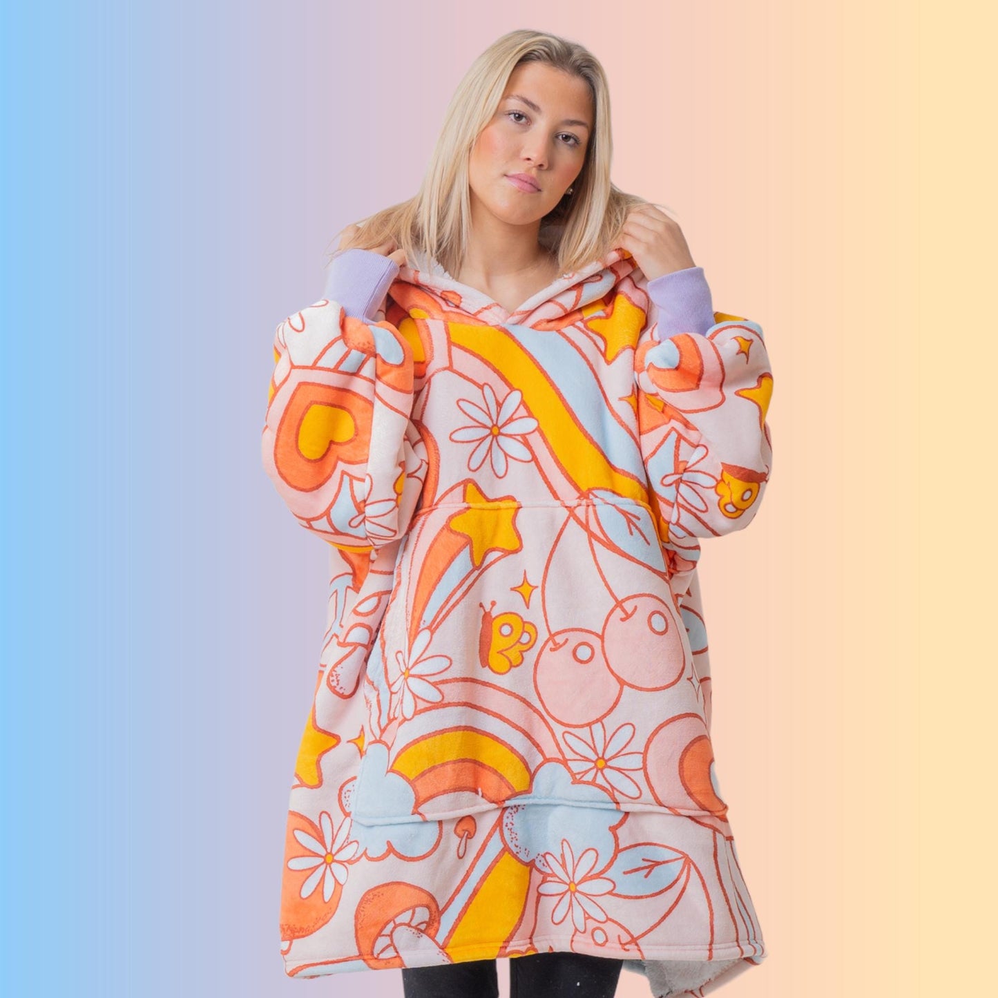 Heart Flower Bohemian Hoodie Blanket Oversized Thick Sherpa Hoodie Snugclub One Size